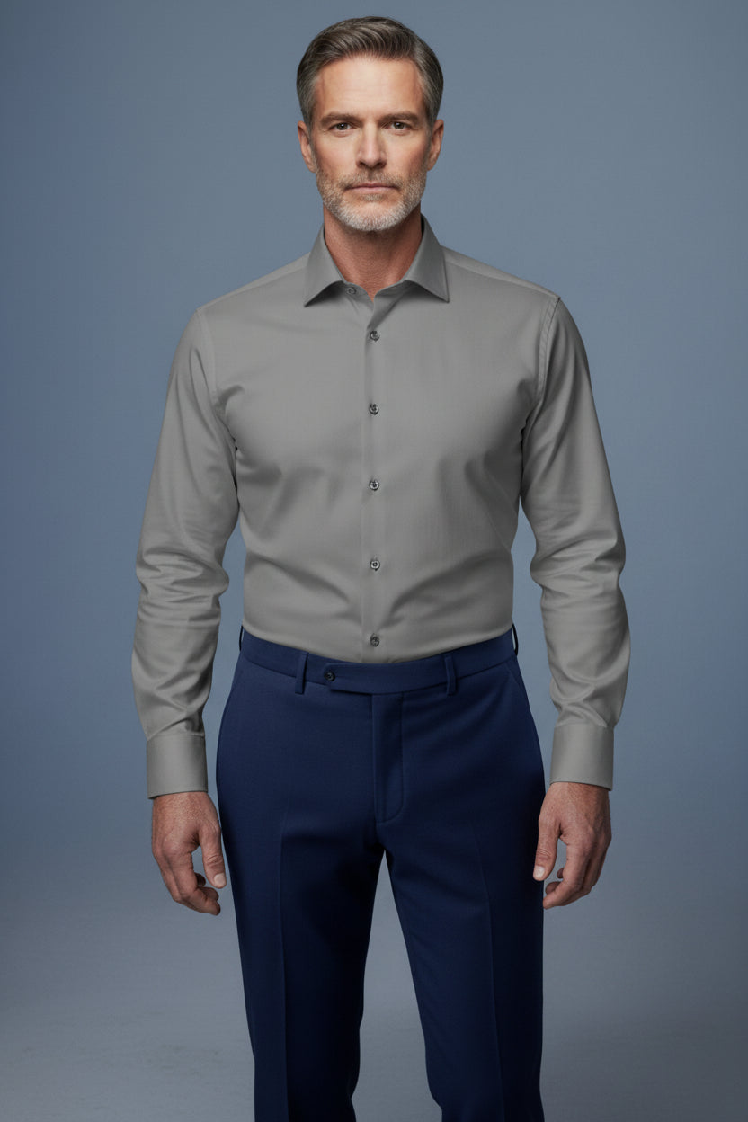 V Slim Fit Dress Shirt with French Cuff Option and Standard Buttons