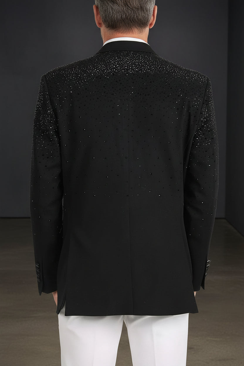 Black Rhinestone Blazer - Luxury Slim Fit Evening Jacket