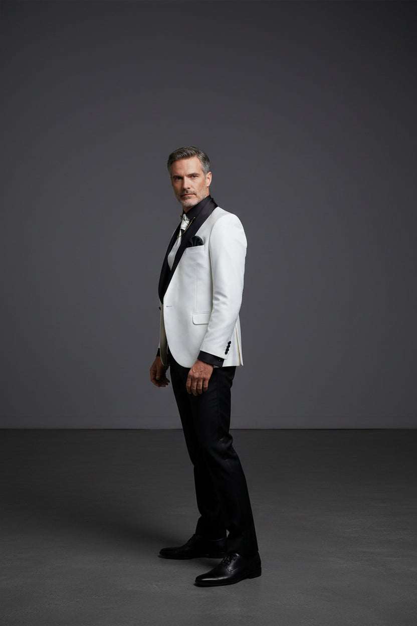 White & Black Tuxedo Suit