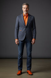 Navy Speckled Single-Breasted Blazer with Orange Detailing