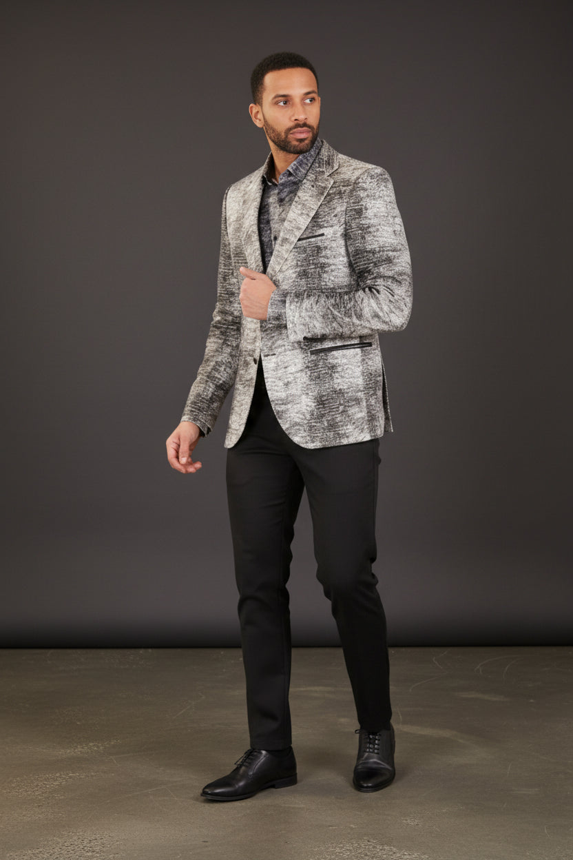 Vercini Black & Gray Patterned Blazer - Premium Smart Casual Menswear