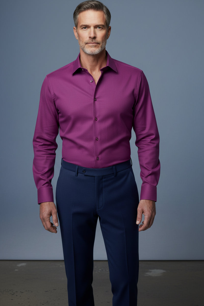 V Slim Fit Dress Shirt with French Cuff Option and Standard Buttons