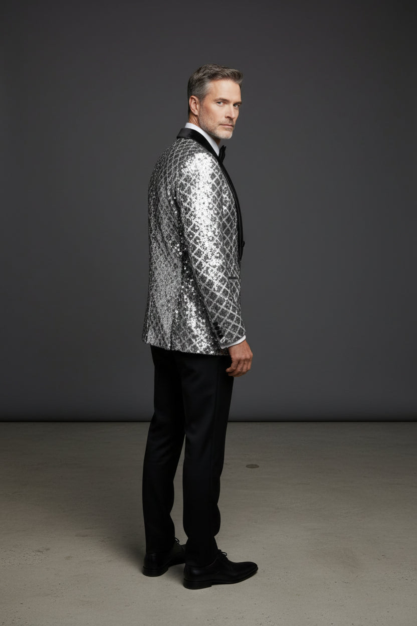 Geometric Splendor Vercini Tuxedo - Sequin Embellished Velvet Lapel
