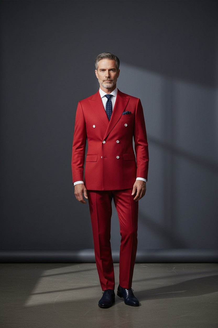 Men’s Solid Double-Breasted Slim Suit Set