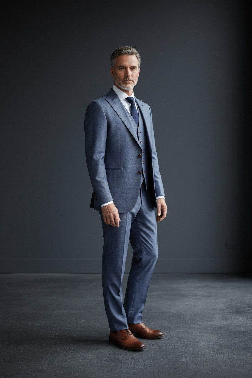 Vercini Men's Three-Piece Suit with Reversible Vest - Navy Blue