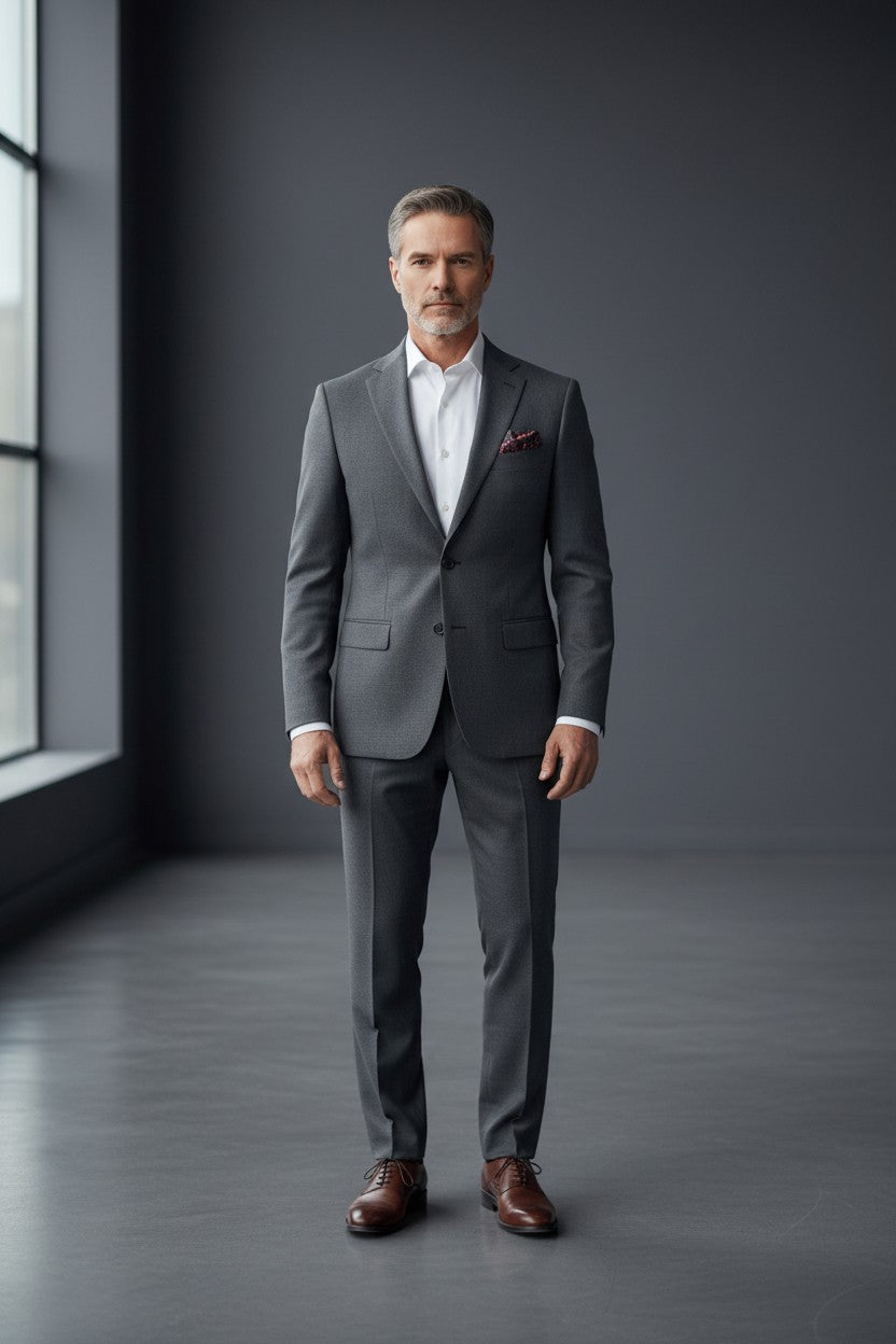 Solid Slim Stretch Wool Suit with Subtle Shine