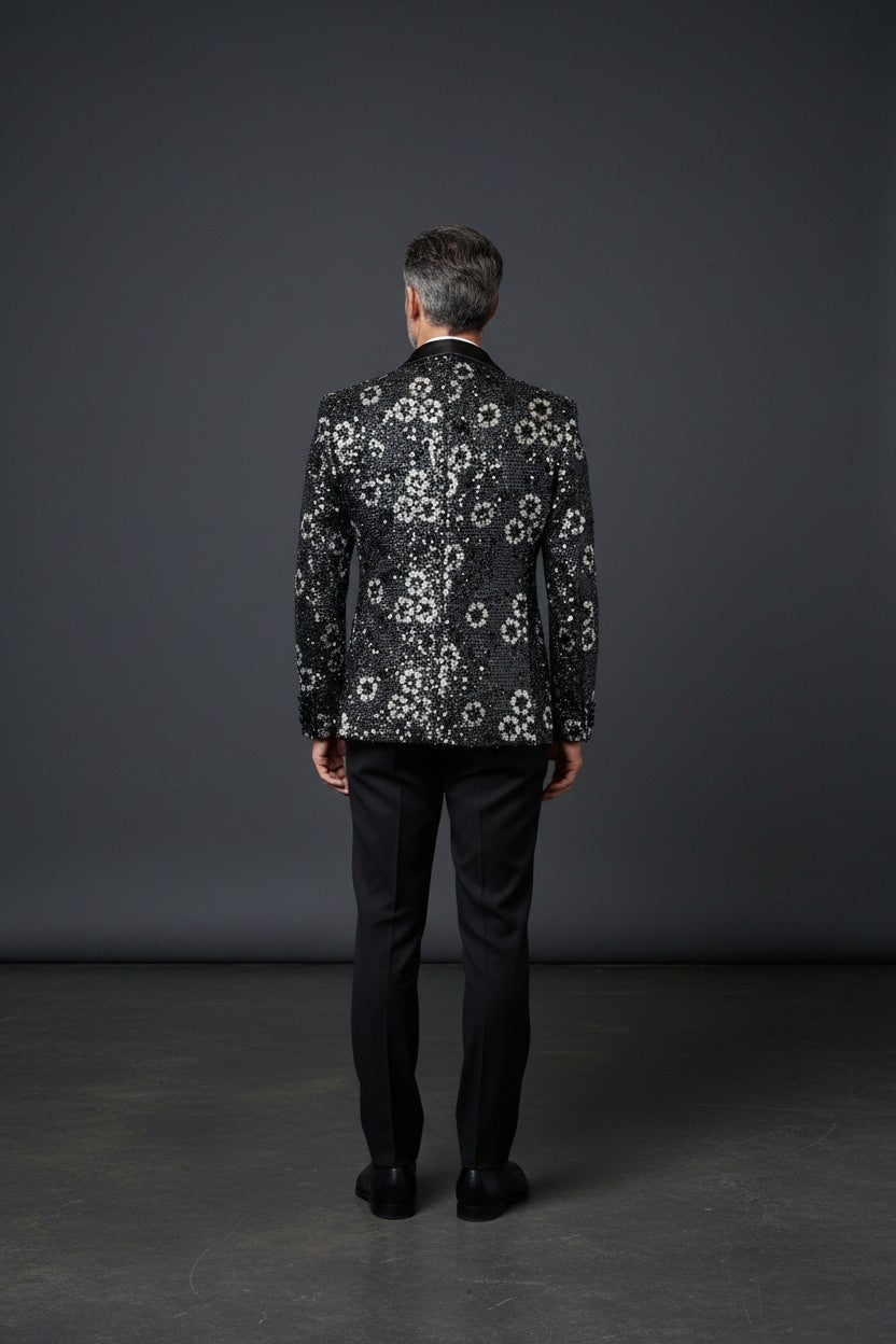 Floral Spark Sequined Tuxedo - Midnight Gray