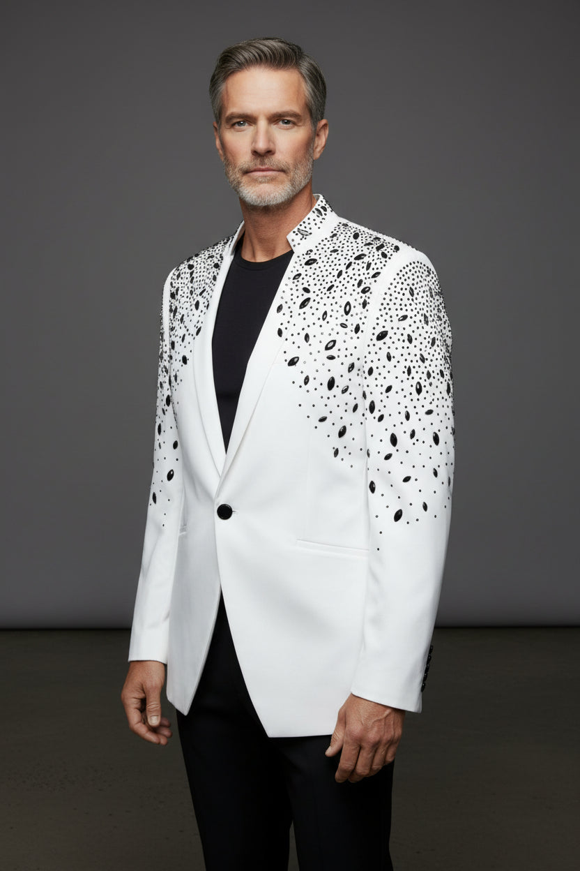 Tears in Heaven Black and Gold Rhinestone Slim Fit Dinner Blazer