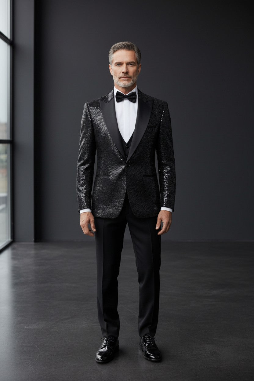 Slim Fit Shiny Tuxedo Suit with Vest