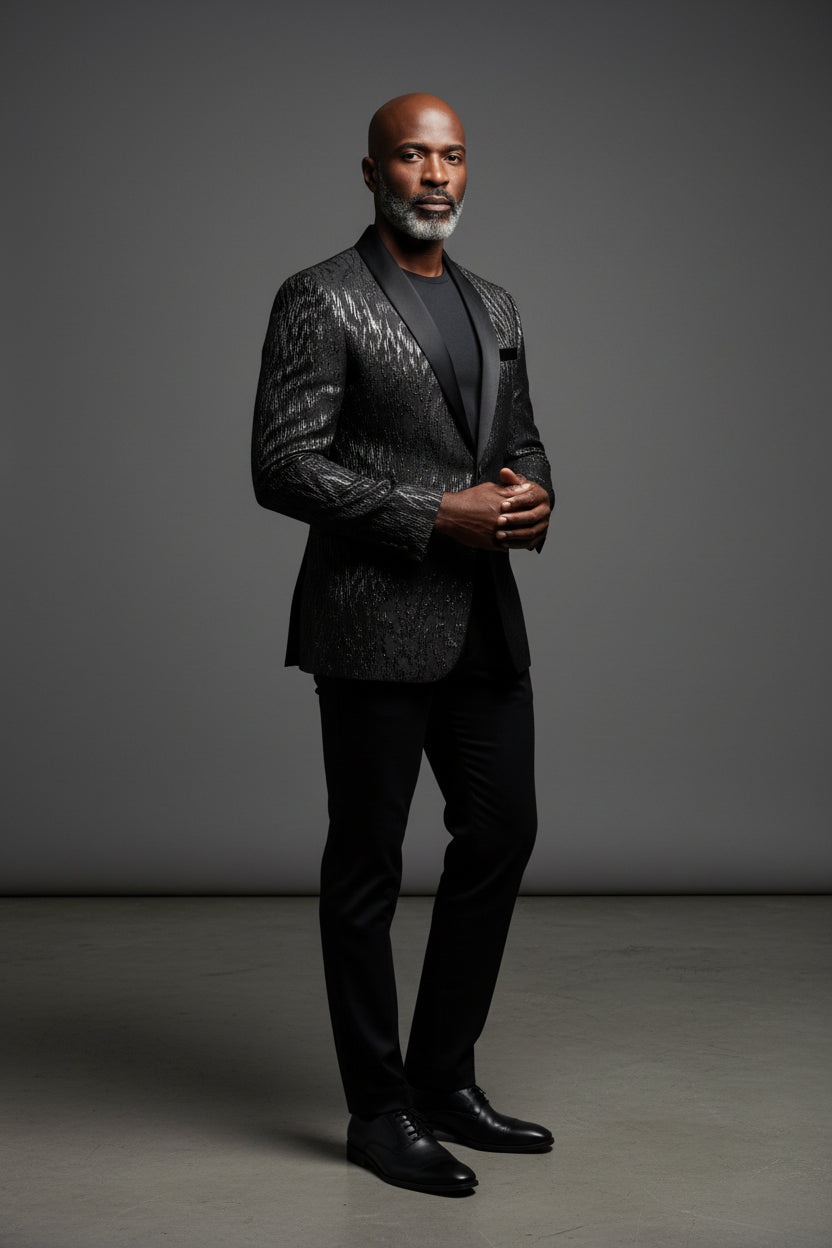 Onyx Elegance Textured Evening Jacket
