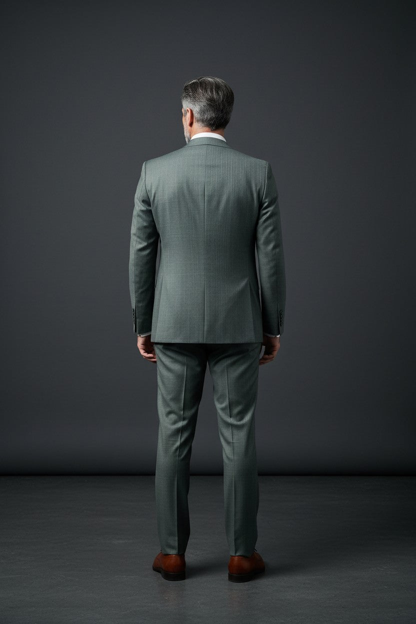 Refined Elegance: Light Green 3-Piece Suit with Subtle Stripes