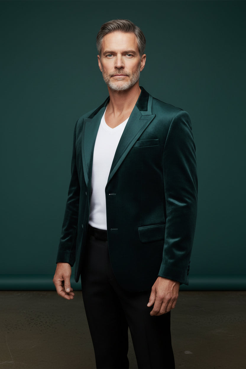 Vercini black velvet sport jacket with a satin trim on the lapel