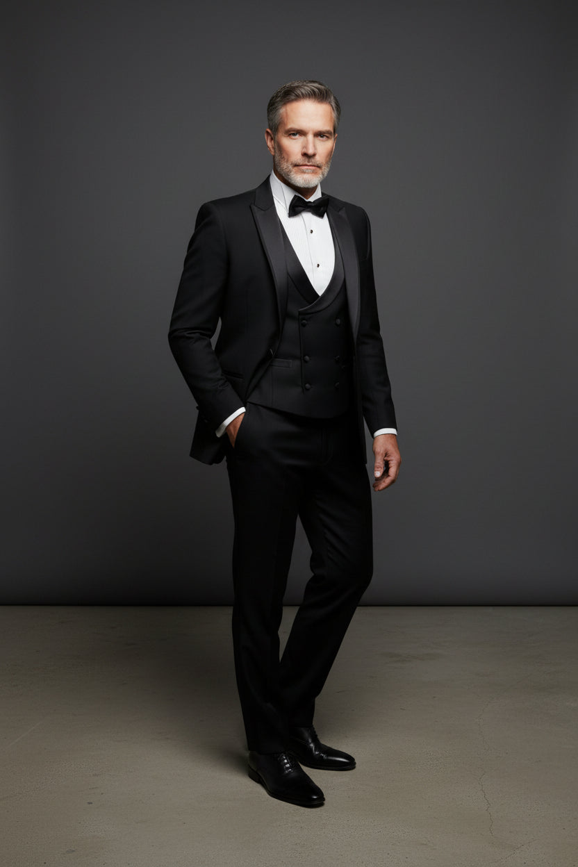 Vercini Regal Peak Lapel Tuxedo – 3-Piece Black Formal Set