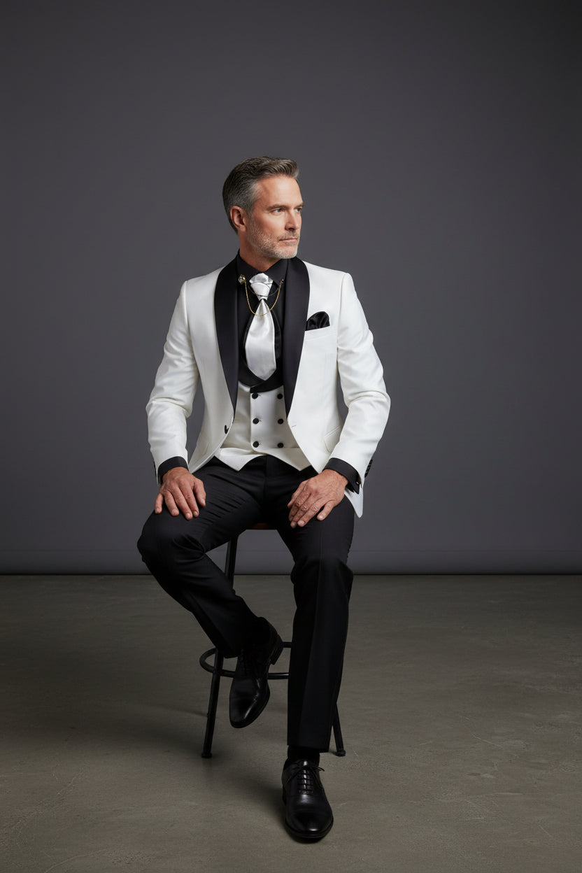 White & Black Tuxedo Suit