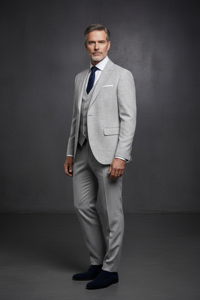 Vercini Daniel Rosso Slim Fit Linen-Blend Suit - Light Gray 3-Piece