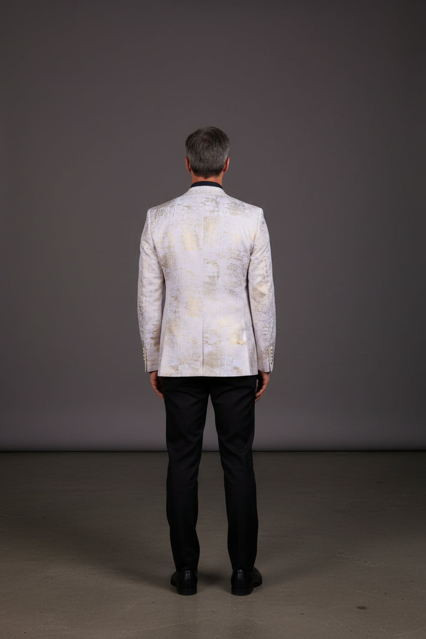 white gold/SILVER foiled detailed blazer