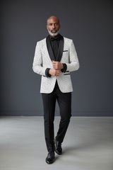 Black Polka Dot Blazer with Velvet Shawl Lapel | Vercini