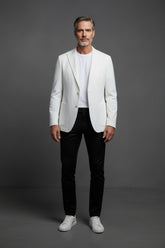 Men’s White Textured Slim Fit Blazer - Premium Summer Sport Coat