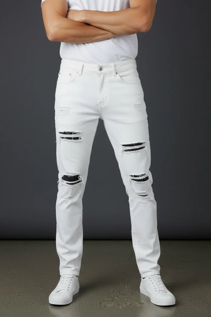 Distressed White Denim Jeans