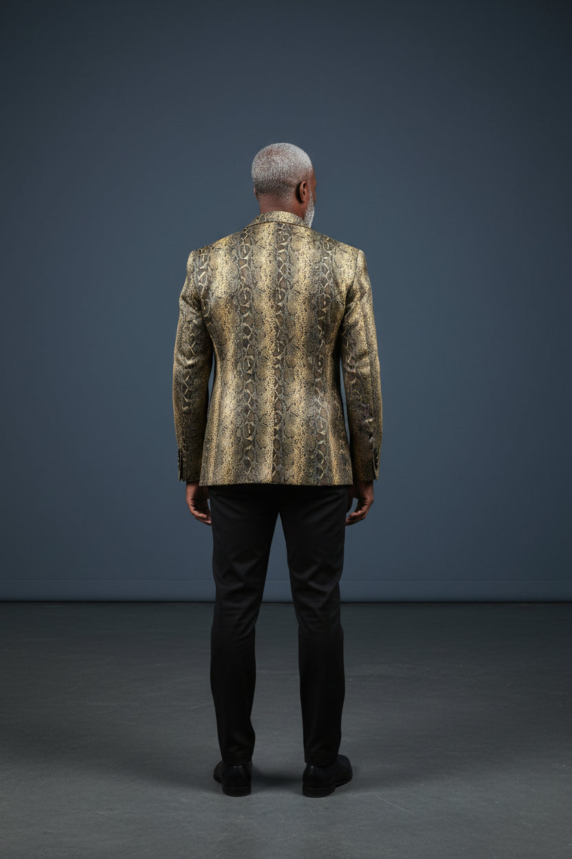 Brown Leather Jacket with Snake Design - Premium Menswear