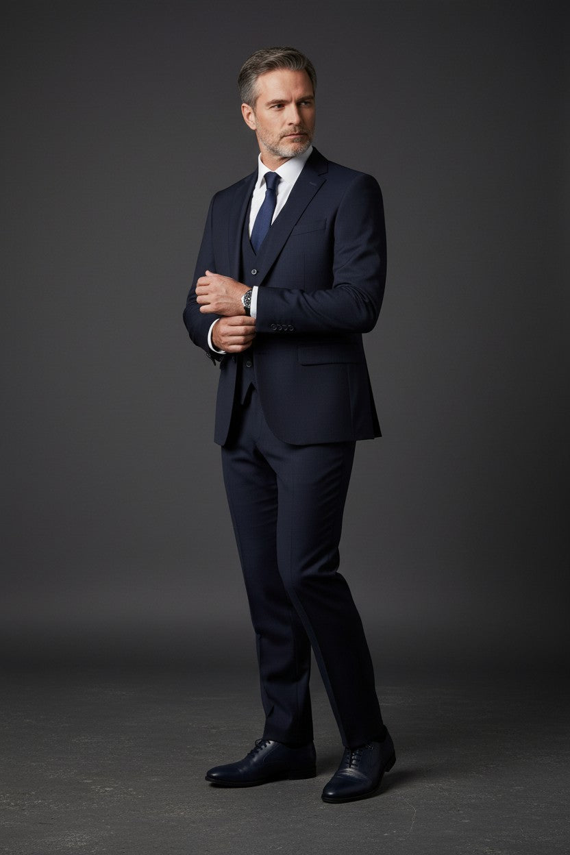 Navy Blue Three-Piece Suit – Modern Tailored Fit