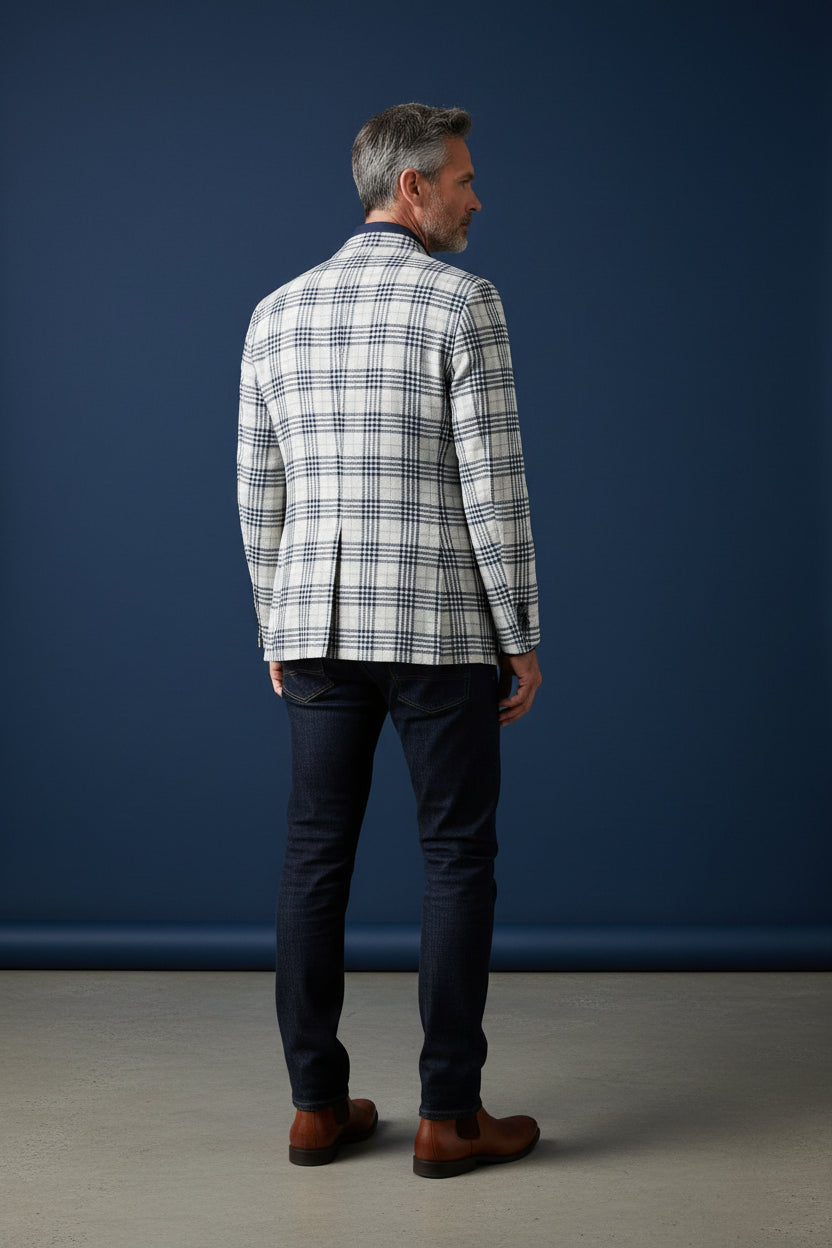 Tan With Light Blue Plaid Pattern Sport Coat vercini