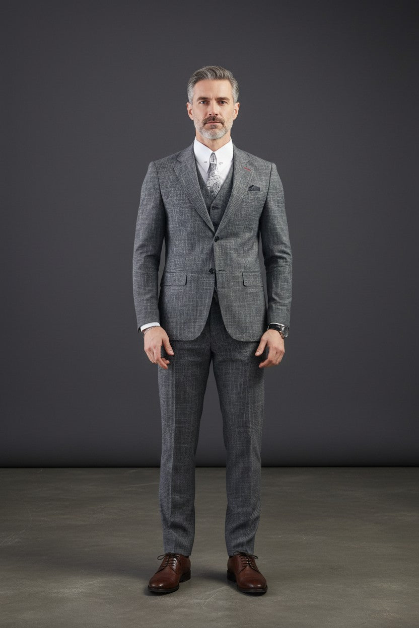 Vercini Charcoal Glen Check Three-Piece Suit | Premium Wool