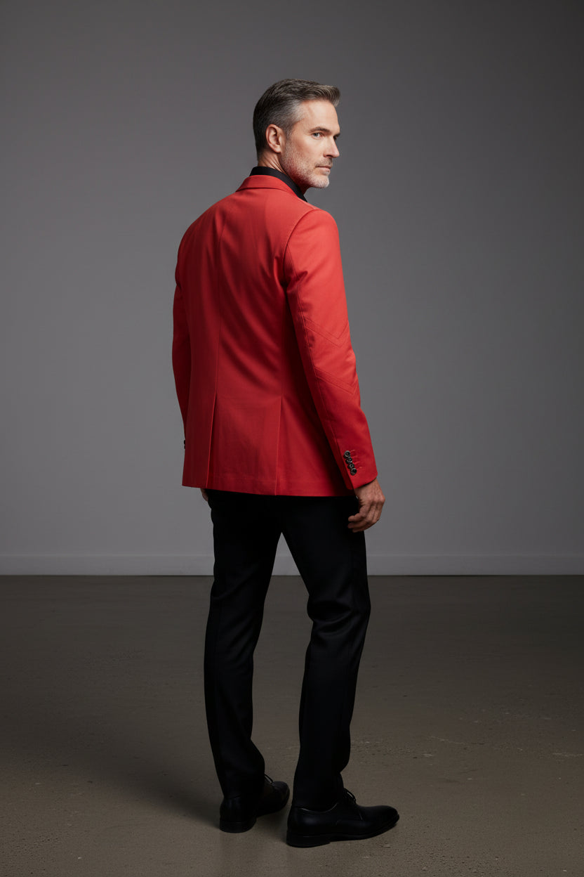 Red Metal Studded Blazer Jacket - Premium Statement Outerwear