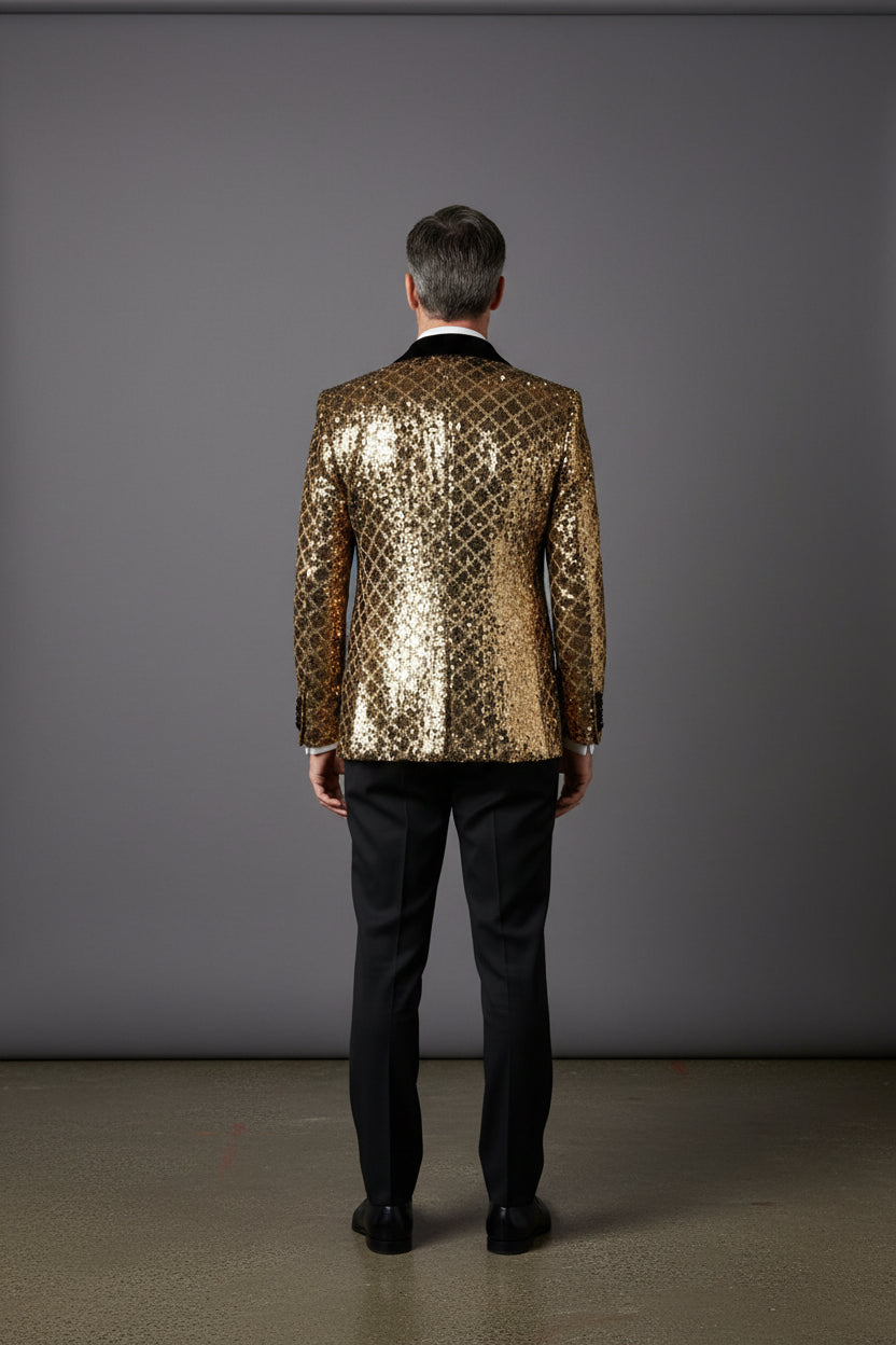 Geometric Splendor Vercini Tuxedo - Sequin Embellished Velvet Lapel