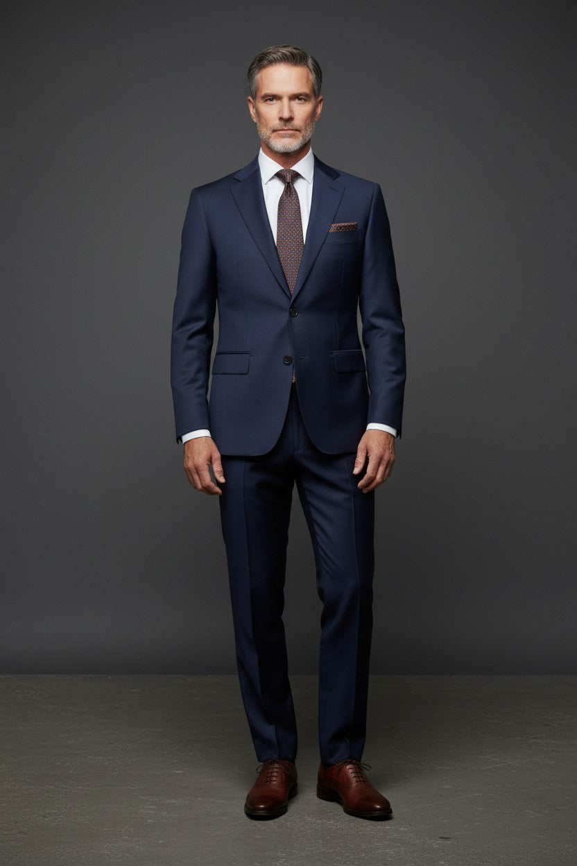 Solid Slim Stretch Wool Suit with Subtle Shine