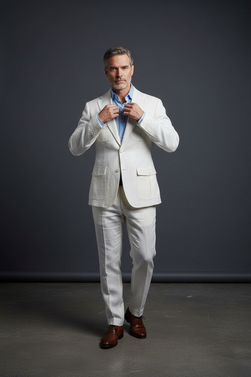 Premium Linen Suit – Green, Navy & White | Vercini