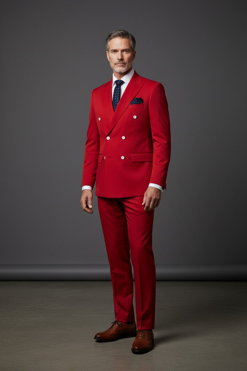 Men’s Solid Double-Breasted Slim Suit Set