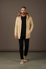 Fur-Trimmed Hooded Long Cardigan