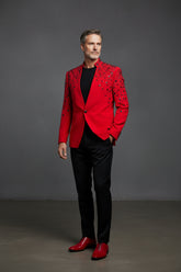 Tears in Heaven Black and Gold Rhinestone Slim Fit Dinner Blazer