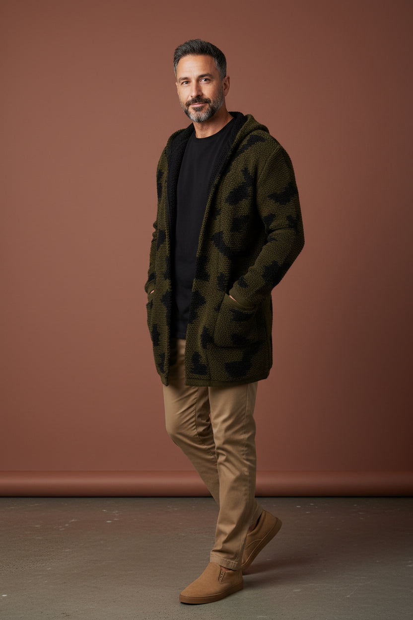 Brown Two Tone Hooded Cardigan