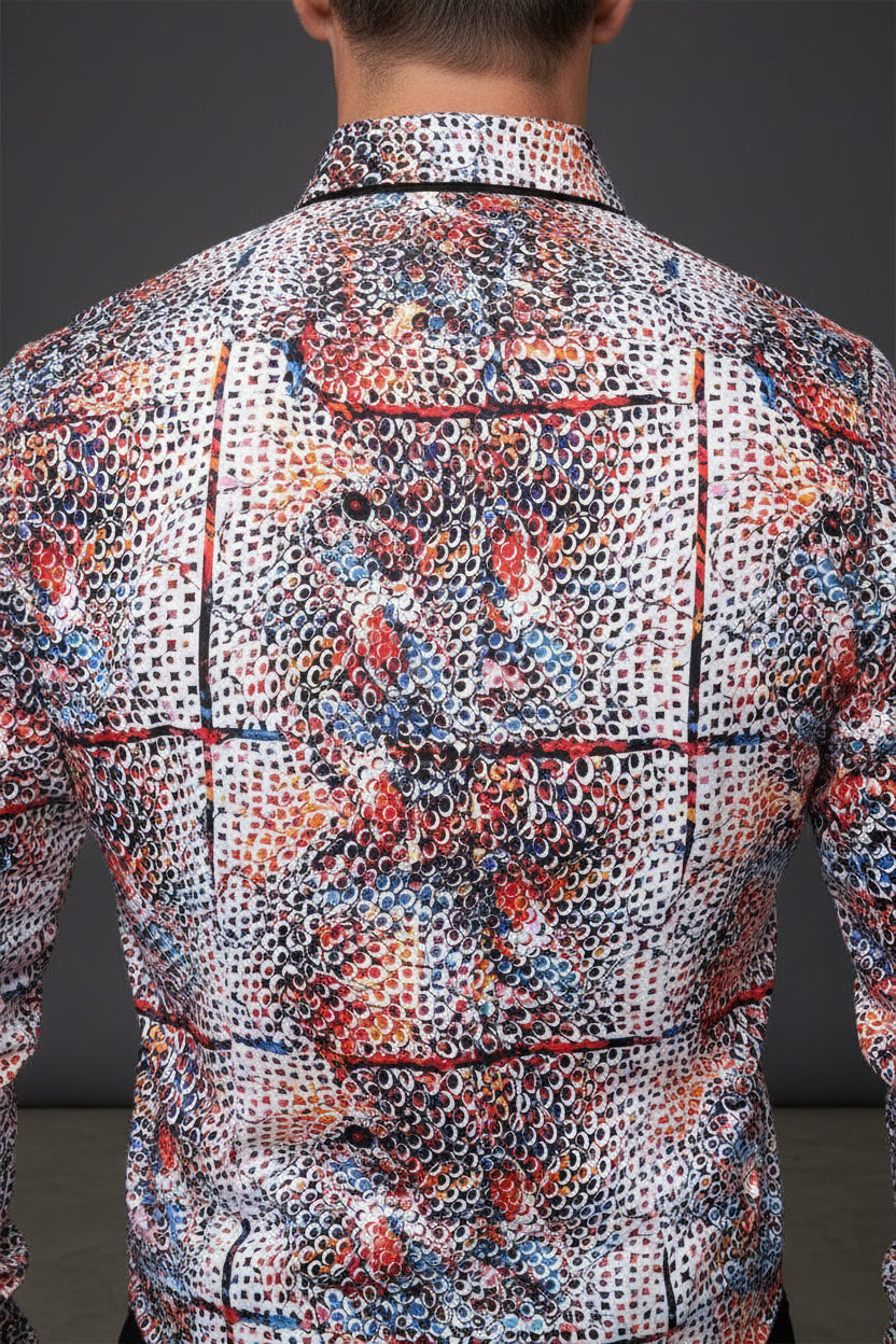 Vercini Men’s Vibrant Abstract Print Long Sleeve Dress Shirt – Designer Style