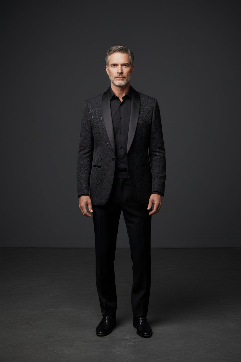 Patterned Black Tuxedo | Modern Formal Menswear | Vercini