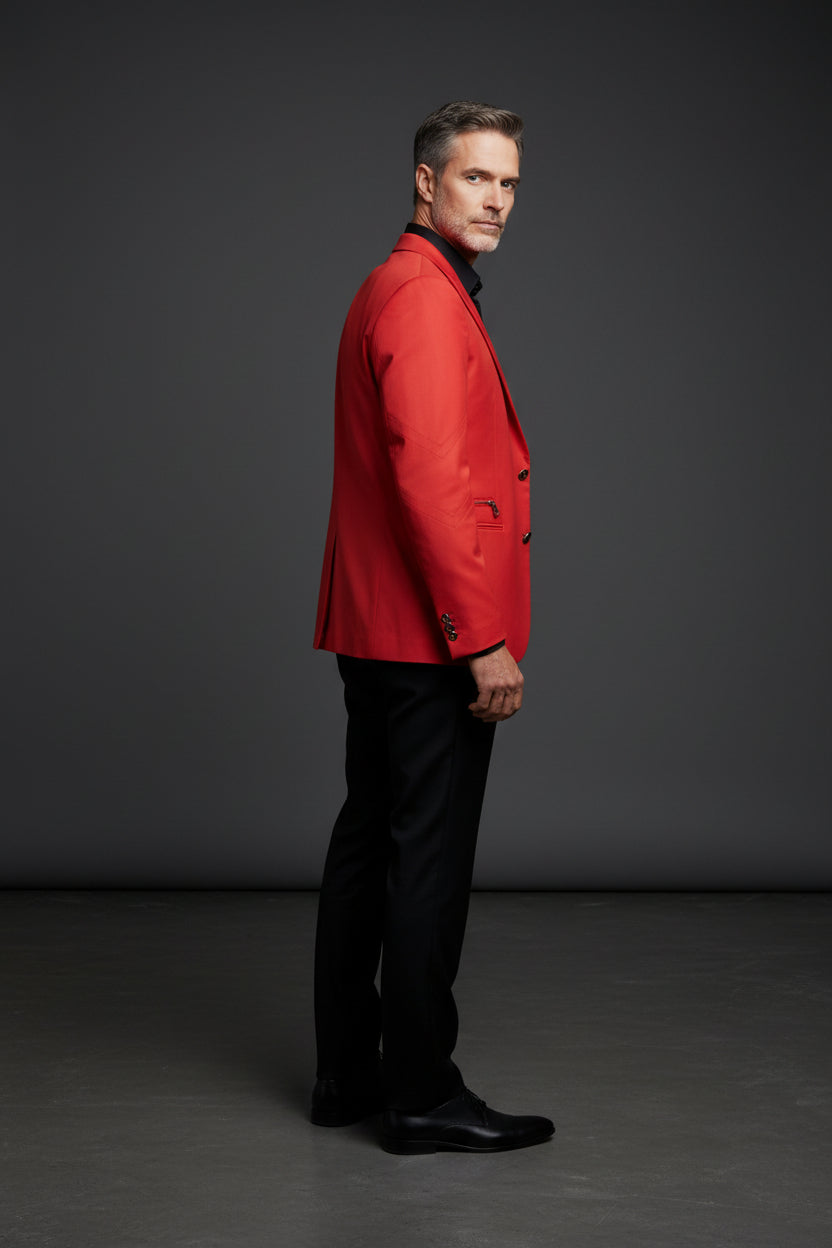 Red Metal Studded Blazer Jacket - Premium Statement Outerwear