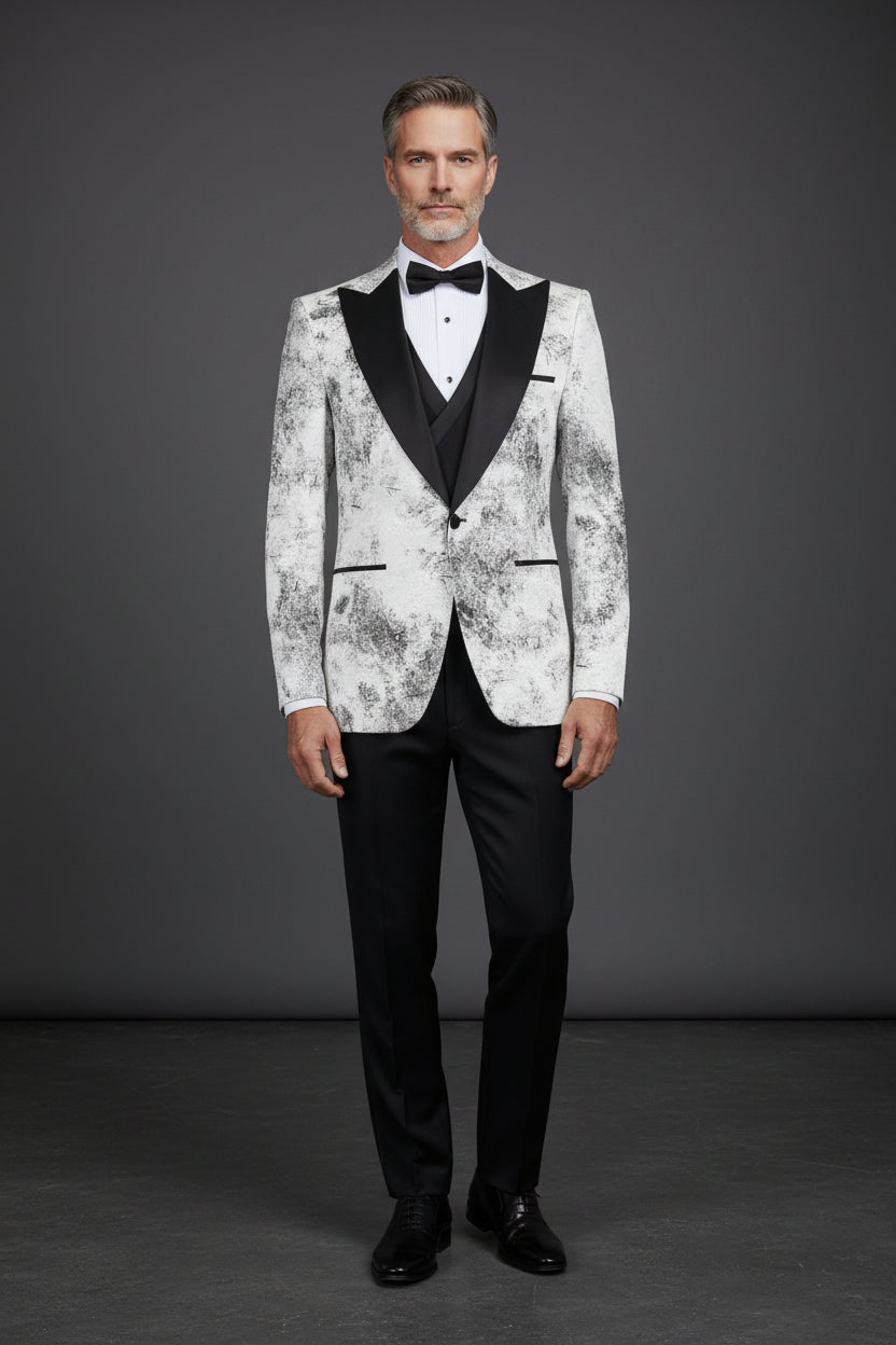 Elegant Black and White Tuxedo for Men – Modern Formal Wedding & Gala Suit