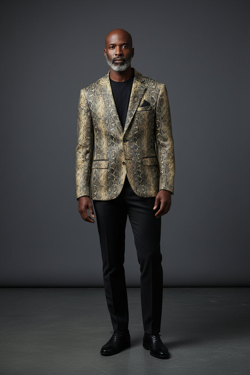 Brown Leather Jacket with Snake Design - Premium Menswear