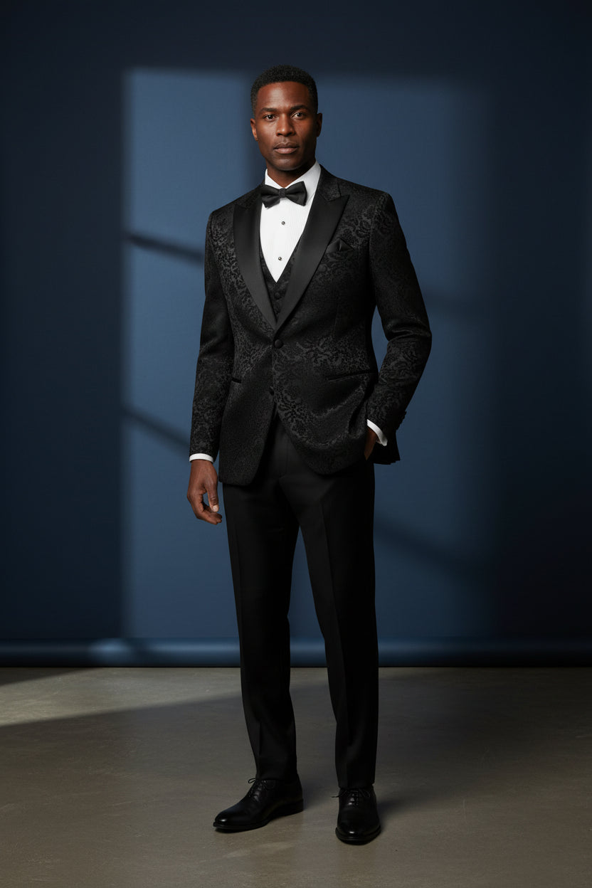 Black on Black 4-Piece Tuxedo Suit