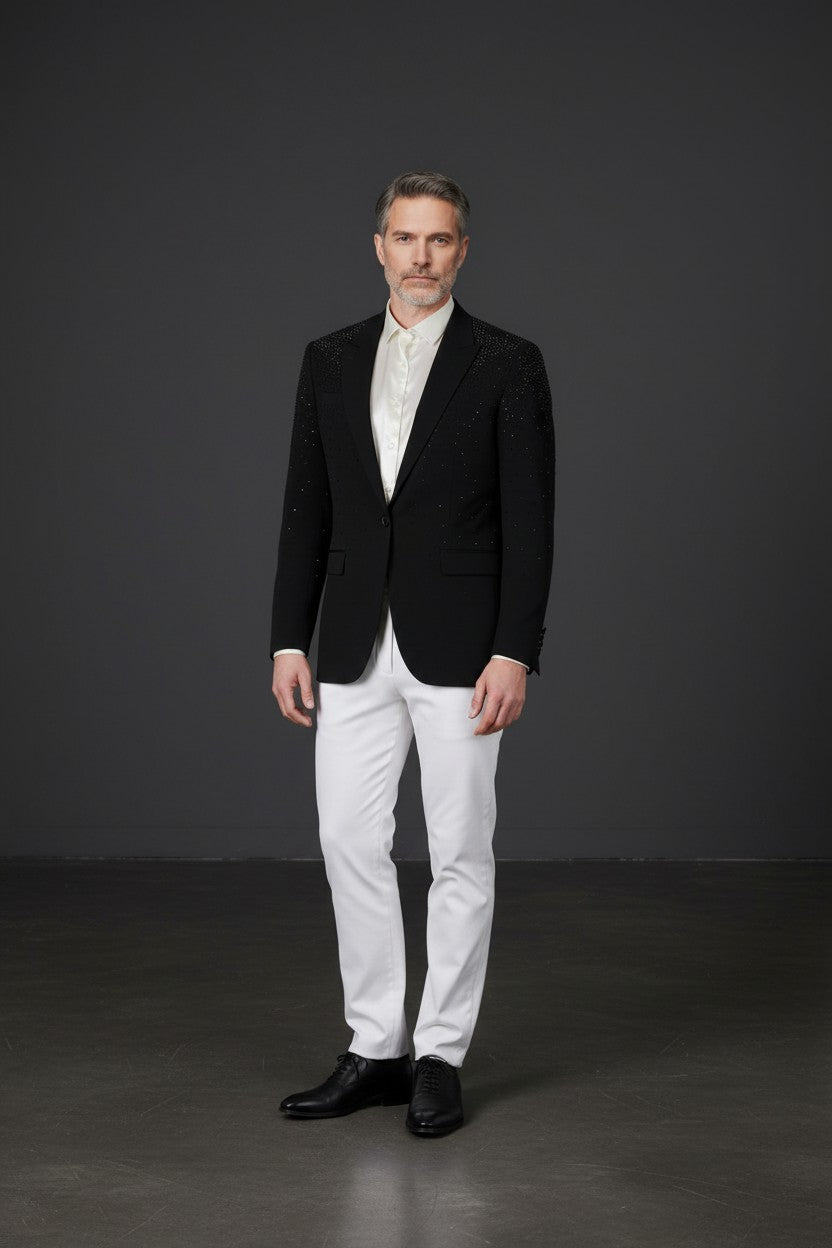 Black Rhinestone Blazer - Luxury Slim Fit Evening Jacket