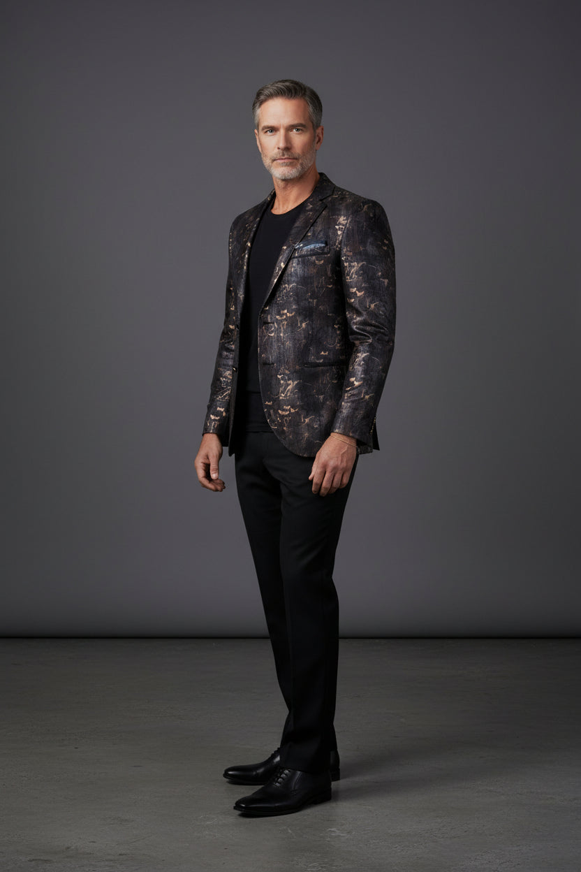 Brown Bronze Metallic Pattern Print Jacket