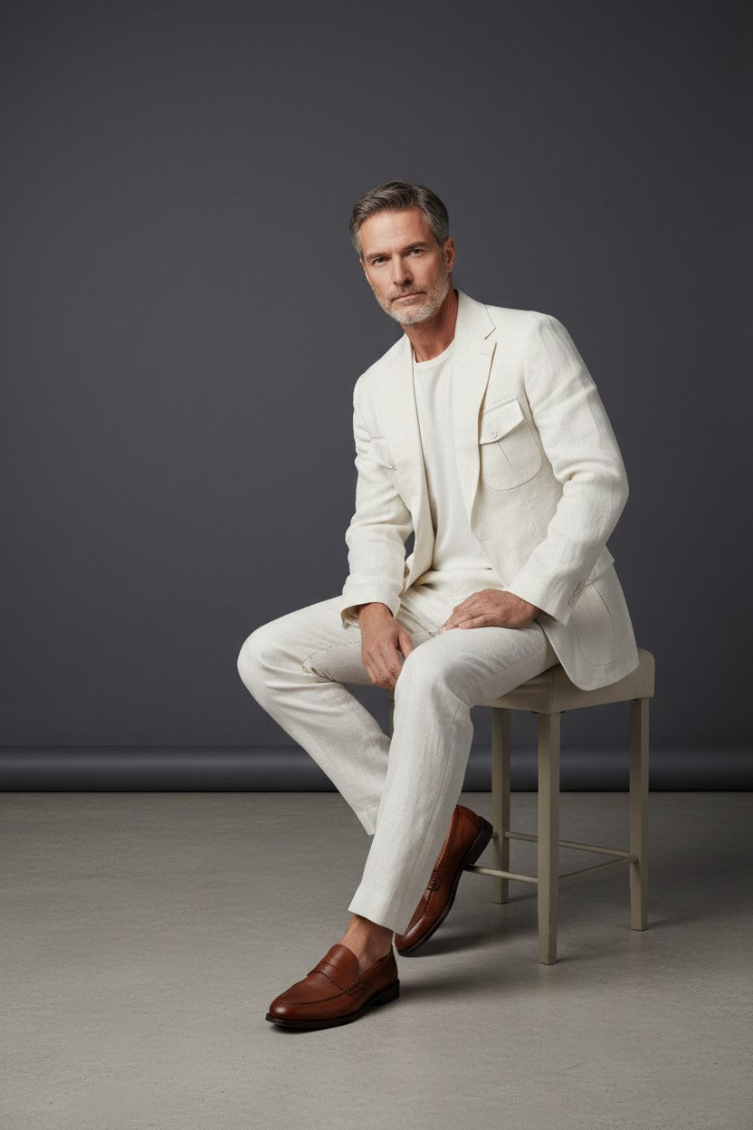 Premium Linen Suit – Green, Navy & White | Vercini
