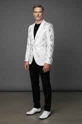Vercini Monarch Brush Tuxedo Jacket - Black Shawl Lapel Blazer with Silver Abstract Design