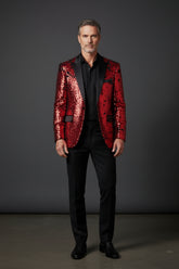 Sequin Tuxedo Jacket with Satin Lapels - Red Carpet Party Blazer