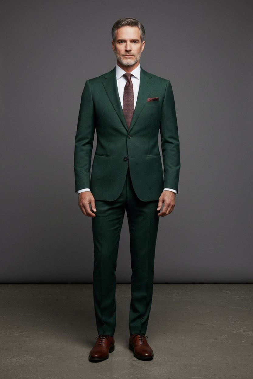 Solid Slim Stretch Wool Suit with Subtle Shine