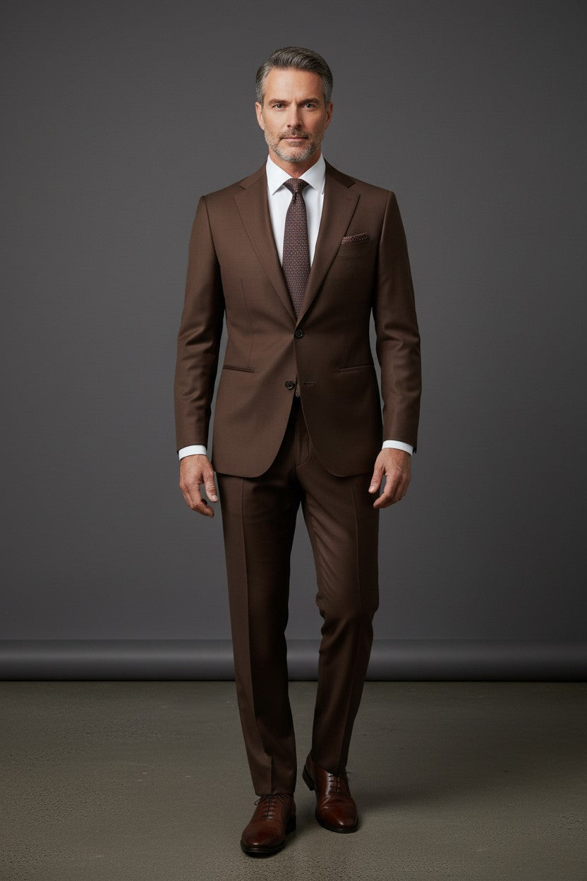 Solid Slim Stretch Wool Suit with Subtle Shine