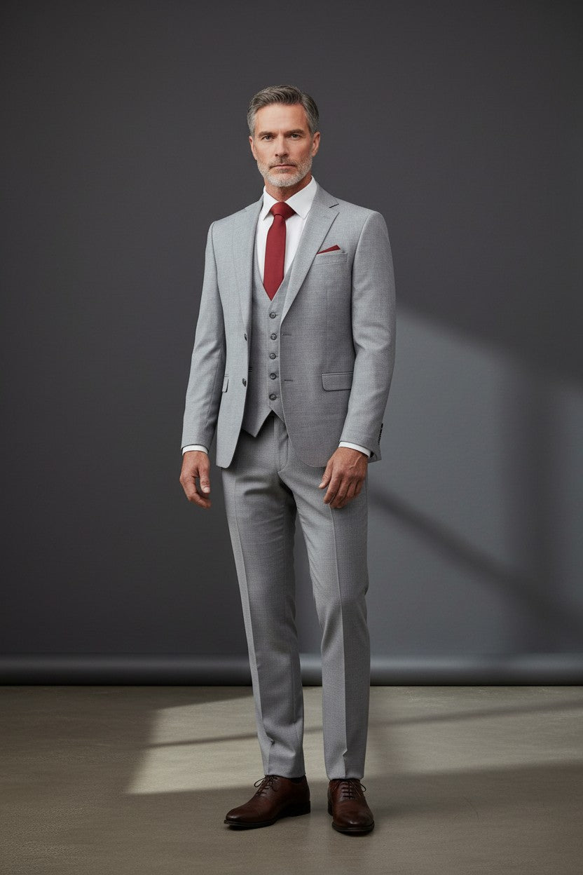 "Elegant & Versatile Grey 3-Piece Suit, Classic Style & Perfect Fit"