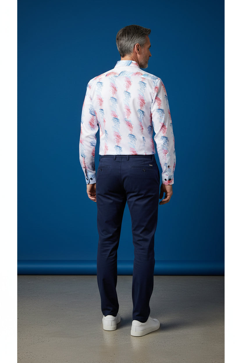 Vercini White Abstract Brush Stroke Button-Up Shirt – Modern Artistic Print Dress Shirt
